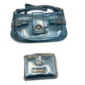 NWT Moda Bella  Metallic Blue Handbag and Wallet Set perfect festival size